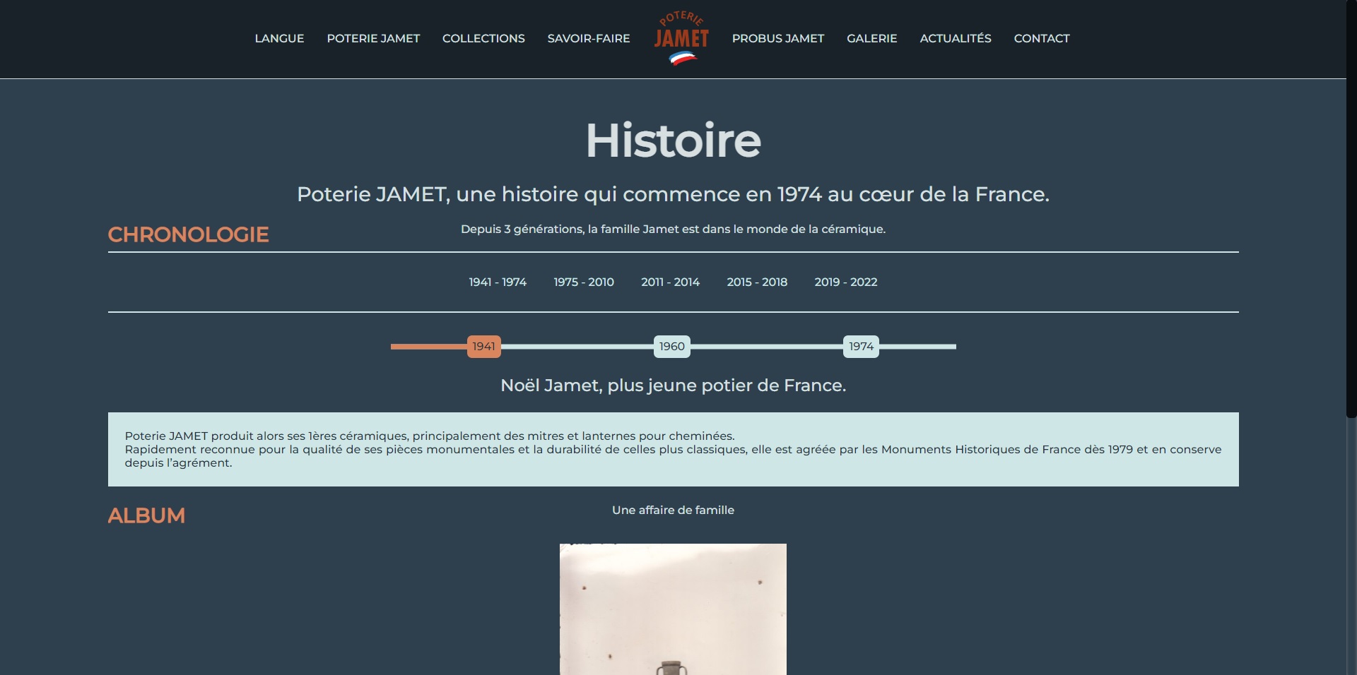 History page of poterie jamet website