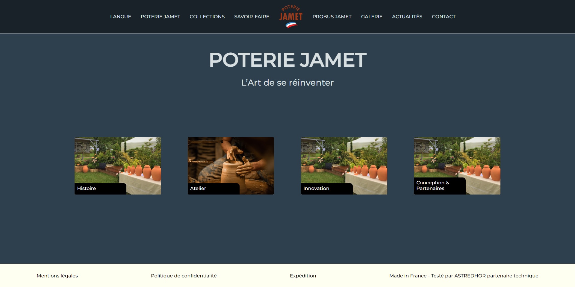 First page of poterie jamet website